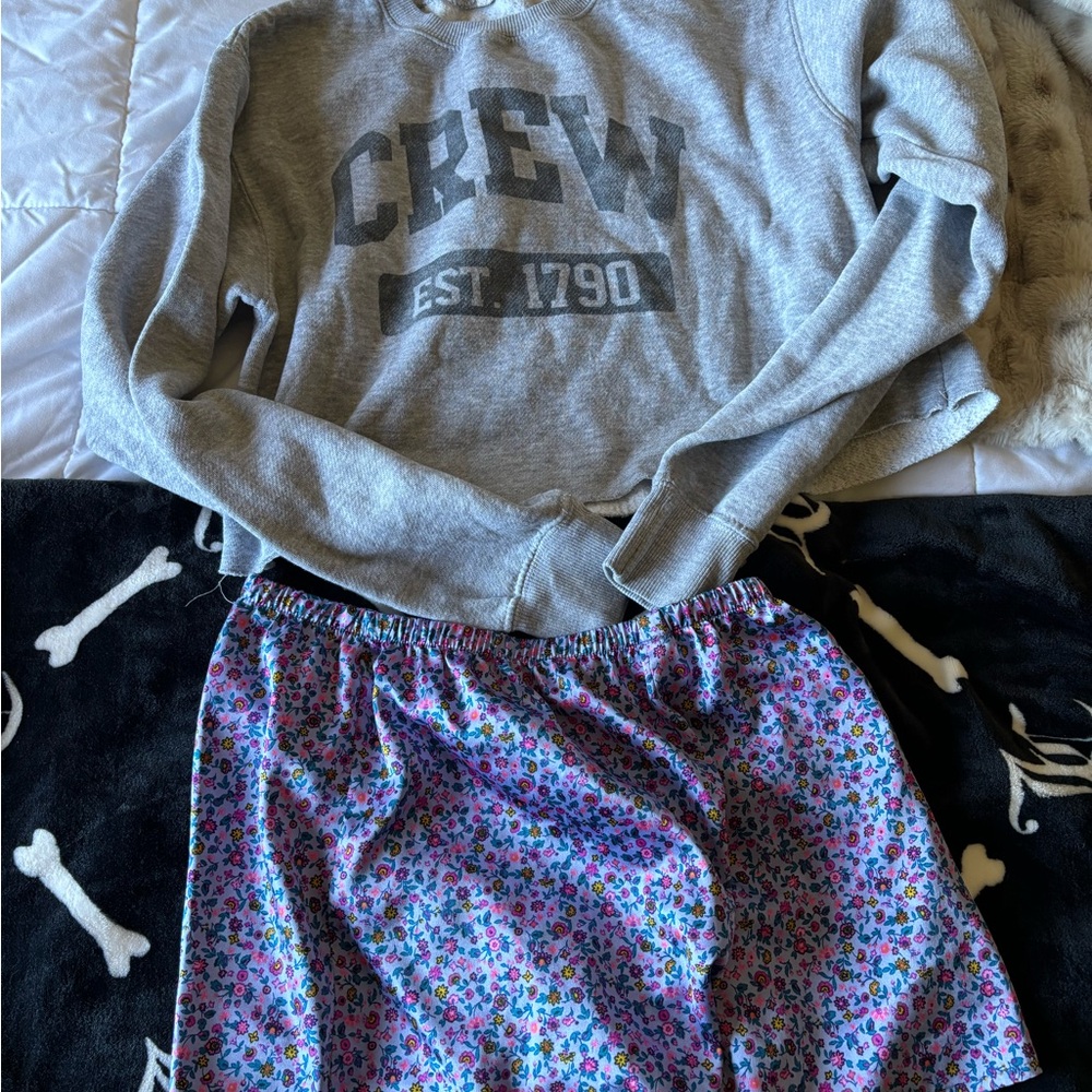 Brandy Melville Gray Crew Sweatshirt and Floral Pajama Shorts